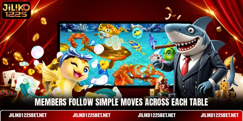 Members follow simple moves across each table Members follow simple moves across each table