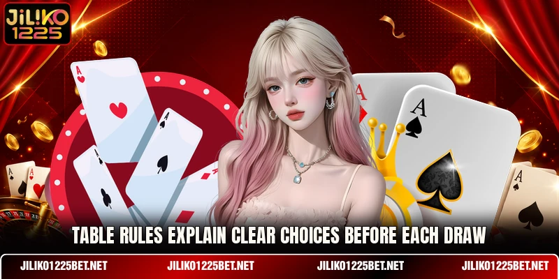 Table rules explain clear choices before each draw Table rules explain clear choices before each draw